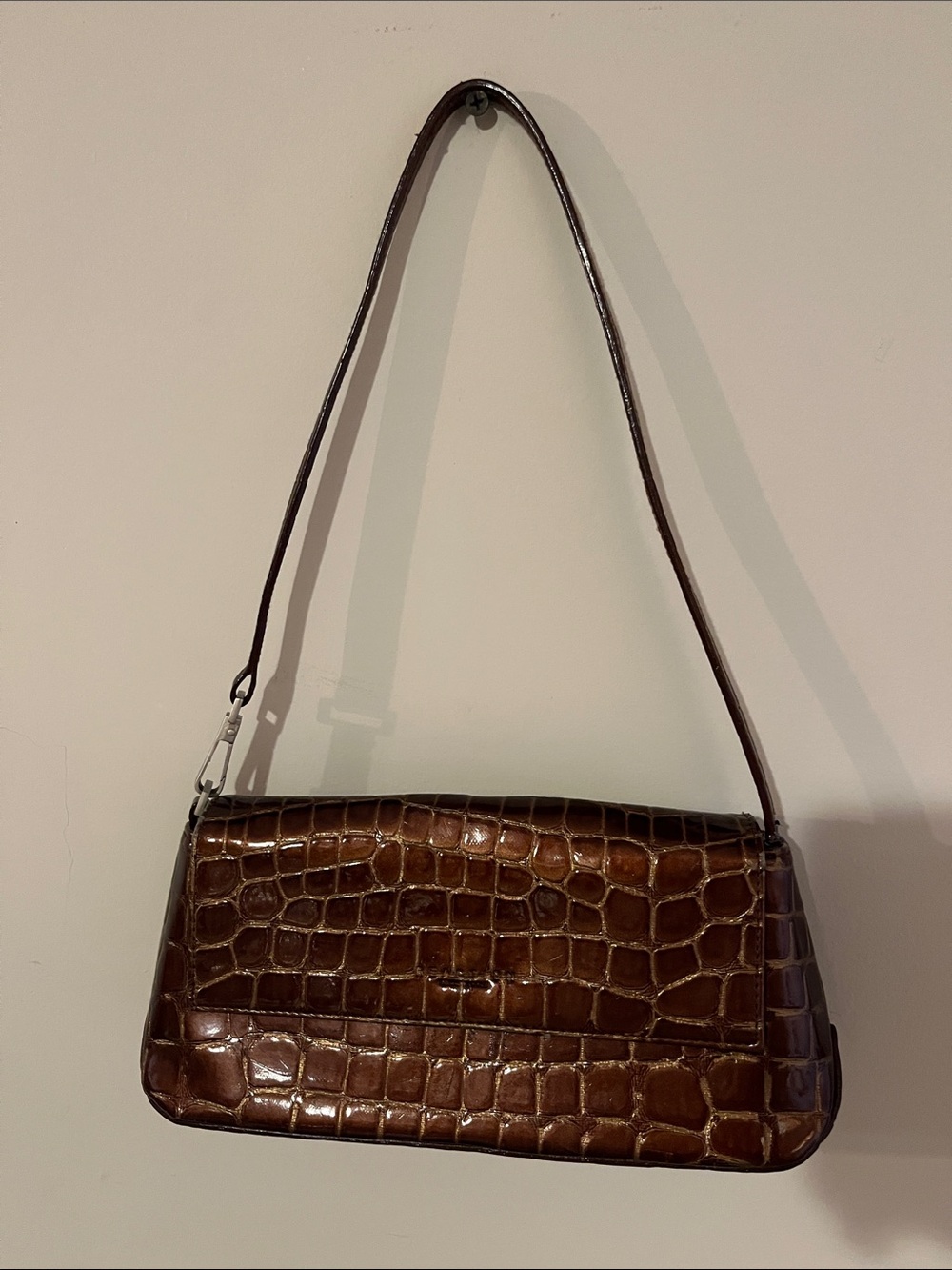 Kenneth Cole Reaction Brown Croco-Embossed Shoulder Bag